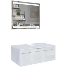 Vladon Waschbeckenunterschrank, Weiß Hochglanz, Holzwerkstoff, 96x36x51 cm, Badezimmer, Badezimmerschränke, Waschbeckenunterschränke