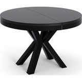 WFL GROUP Runder Ausziehbarer Esstisch im Loft-Stil - Industrieller Tisch mit schwarzen Metallbeinen - Platzsparender Tisch für Wohnzimmer - Schwarz - 120 cm