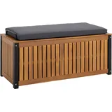 Dehner Kissenbox Liverpool, mit Sitzpolster und Inlay für Schutz der verstauten Gegenstände, 45 x 108.5 x 50 cm, Aluminium / FSC®-es Akazienholz... - Naturbelassen/Dunkelgrau