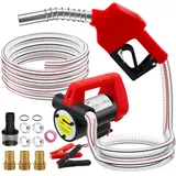 Dieselpumpe Umfüllpumpe 12V 200W Absaugpumpe Kraftstoffpumpe mit Automatischer Abschaltung Düsen & Schläuche, 45L/Min Selbstansaugende Kraftstoffumfüllpumpe