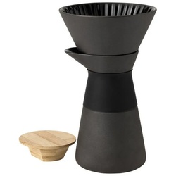 Stelton Kaffeebereiter Theo, 0,6l Kaffeekanne, aus Steingut, Schwarz, mit Bambus-Deckel, Kaffeefilterkanne schwarz