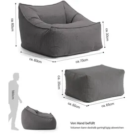 mokebo Sitzsack Der Lümmel Cord 73 x 60 x 138 cm Grau mit Hocker