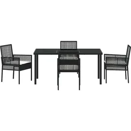 vidaXL Garten Essgruppe mit Kissen Schwarz Poly Rattan - Schwarz