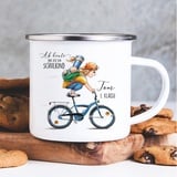 Wandtattoo Loft Kindertasse mit Namen, Motiv Schulkind Blonde Haare auf Fahrrad, Emaille Tasse Kinder mit Namen, Kindertasse personalisiert, Trinkbecher Kinder, Tasse mit Namen, Camping Tasse Kinder