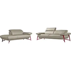Polstergarnitur EGOITALIANO "Anais, Design mit hohem Sitzkomfort für mehr Bequemlichkeit", grau, Leder CAREZZA, Ottomane Armlehne rechts, Sitzmöbel-Sets, Set: bestehend aus Sofa und Ottomane, inkl. Kopfteilverstellung