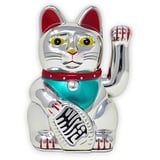 Starlet24® Winkende Glückskatze Winkekatze Lucky Cat Maneki-Neko Winkende Japanische Maneki-Neko batteriebetrieben (Silber, 15cm)