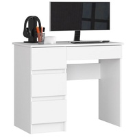 Home Collective Computertisch Bürotisch mit ausziehbarer Tastaturablage, Laminatplatte mit ABS-Kante, mit 4 Schubladen links, 90 x 50 x 77 cm, weiß weiß