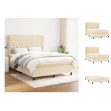 vidaXL Boxspringbett mit Matratze Creme 140x200 cm Stoff