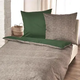 Traumschlaf Mako-Satin Wendebettwäsche Texture Grün 240 x 220 cm + 2 x 80 x 80 cm