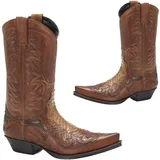 SIULAS Western Cowboy Stiefel - Low Heel Mid Tube Ritter Stiefel - Vintage Leder Stickerei Western Cowboy Biker Stiefel,Braun,45 - 45 EU