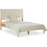 Homestyle4u Holzbett Beige Holz, Textil, Schlafzimmer, Betten, Polsterbetten