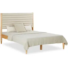Homestyle4u Holzbett Beige Holz, Textil, Schlafzimmer, Betten, Polsterbetten