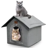 Katzenhaus Für Draußen Winterfest Wasserdicht, 40 * 35 * 40CM Katzenhaus Outdoor, Wasserdicht Wetterfester Katzenhöhle Haustierhaus mit Plüschkissen Und herausnehmbarem Dach für Katzen und Hunde