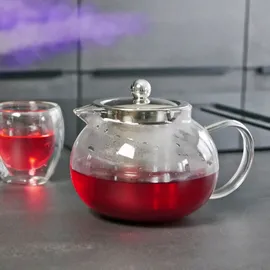 cadorabo Intirilife Teekanne mit Filter in KLAR – 800ml Glaskanne aus Borosilikatglas mit Siebeinsatz für heiße und kalte Getränke, Tee, Kaffee, Wasser