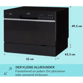 Klarstein Mini-Geschirrspüler für 6 Gedecke, Leiser Geschirrspüler Klein mit 7 Spülprogrammen, Kleiner Einbau Tisch-Geschirrspüler für Zuhause, Büro & Camping, mit Wasseranschluss