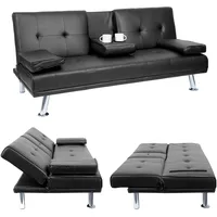 Mendler 3er-Sofa HWC-F60, Couch Schlafsofa Gästebett, Tassenhalter verstellbar 97x166cm ~ Kunstleder, schwarz