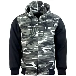 Motorradjacke ROLEFF "Hoodie" Gr. XL, schwarz-weiß (schneetarn, schwarz ro3350), Jacken, XL, Obermaterial: 100% Baumwolle. Einsatz: 100% Aramid. Innenfutter: 100% Polyester, mit Aramid und Protektoren