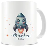 Samunshi® Kindertasse mit Namen Tasse mit Kleine Rakete Personalisierte Tasse mit Namen Kinder Kinderbecher mit Namen für Kindergarten oder Geburtstag weiß 300ml