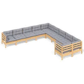 vidaXL Garten-Lounge-Set 10-tlg. grau Kiefernholz