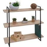 MCW Wandregal MCW-K78, Hängeregal Schweberegal, 3 Regalböden Massiv-Holz Industrial 60x60x18cm ~ natur, Metall schwarz