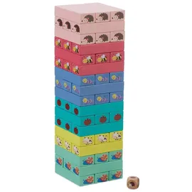 Relaxdays Bunter Wackelturm aus Holz mit Tieren Gelb/Rosa/Türkis