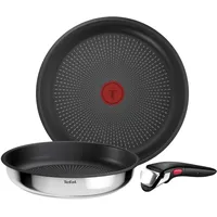 Tefal Ingenio Comfort Max 3-tlg. Pfannen-Set, Titanium Antihaftversiegelung, stapelbar, platzsparend, Thermo-Signal, für alle Herdarten, sicherer Griff, mühelose Reinigung, Edelstahl, L966S344