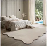 The CarPET Teppich kuschelig & Super Soft, Anti-Rutsch Unterseite, wellenförmig, Höhe: 16 mm, Waschbar bis 30 Grad, Felloptik, Wohnzimmer Teppich, Kundenliebling beige wellenförmig | 120 cm x 160 cm x 16 mm