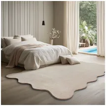 The CarPET Teppich kuschelig & Super Soft, Anti-Rutsch Unterseite, wellenförmig, Höhe: 16 mm, Waschbar bis 30 Grad, Felloptik, Wohnzimmer Teppich, Kundenliebling beige wellenförmig | 120 cm x 160 cm x 16 mm