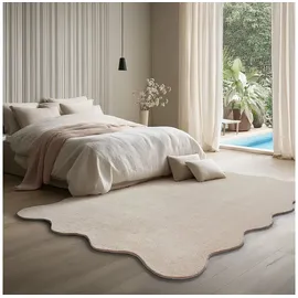 The CarPET Teppich kuschelig & Super Soft, Anti-Rutsch Unterseite, wellenförmig, Höhe: 16 mm, Waschbar bis 30 Grad, Felloptik, Wohnzimmer Teppich, Kundenliebling beige wellenförmig | 120 cm x 160 cm x 16 mm