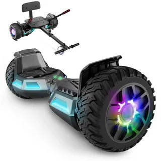 SISIGAD Scooter mit Sitzbefestigung, 8,5" Hoverboard Go Kart Combo mit bunten LED-Lichtern & Bluetooth, für Kinder Jungen Mädchen Erwachsene aller Altersstufen