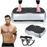 WILGOON Vibrationsplatte Vibrationsplatte mit Doppelmotoren, Fernbedienung & Trainingsbänder, 200 W, 99 Intensitätsstufen, (für Abnehmen, Ganzkörpertraining, Muskelaufbau - Massagegerät), 120 kg Kapazität Vibrationsplatte für Home Workout silberfarben