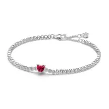 Pandora 590041C02 Damen-Tennisarmband Rotes Funkelndes Herz Silber, 18 cm