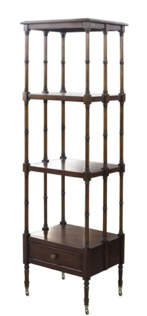 Casa Padrino Luxus Wohnzimmerschrank / Regalschrank mit Schublade Dunkelbraun 44 x 36 x H. 163 cm - Luxus Wohnzimmermöbel
