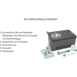 Springlane Eismaschine & Joghurtbereiter Elisa 2,0 L mit selbstkühlendem Kompressor 220 W, aus Edelstahl mit Kühl- und Heizfunktion, inkl. Rezeptheft (Elisa Anthrazit)