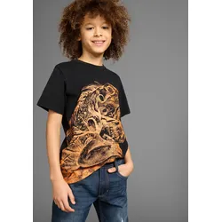 T-Shirt KIDSWORLD "GECKO", Jungen, Gr. 164/170, schwarz, Jersey, Obermaterial: 100% Baumwolle, bedruckt, modisch, Basic, Rundhals, Kurzarm, Shirts, Kurzarm, Basic-Passform, bedruckt, Rundhalsausschnitt