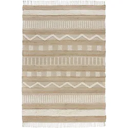 Teppich FLAIR RUGS "Medina", beige (natur), B:160cm H:12mm L:230cm, Baumwolle, Jute, Wolle, Teppiche, Boho-Look, aus Naturfasern wie Wolle & Jute