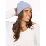 Zwillingsherz Beanie Feinripp, breiter Umschlag, Wolle blau