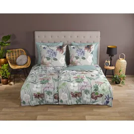 Muller Textil Fina Flowers Blumen Grün 155 x 220 cm + 2 x 80 x 80 cm