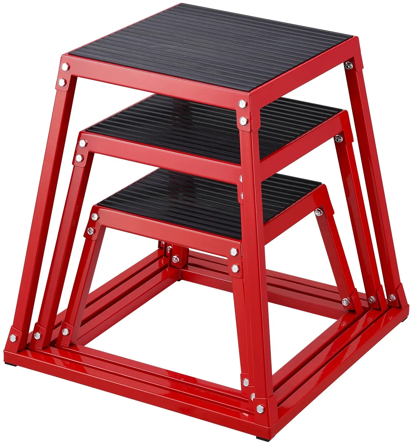 VEVOR 3-teilige Plyometrische Sprungboxen, 305/458/609 mm Plyometric Box Rot, Rutschfestes Fitness-Übungs-Step-Up-Box-Set für Heim-Fitness-Training, Konditions-Krafttraining, Jump Training Tragbar