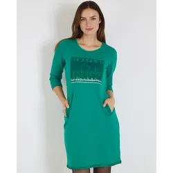 Grünes Sweatkleid mit Strassmotiv