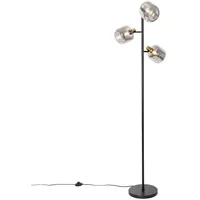 QAZQA Stehlampe schwarz mit Gold mit Rauchglas 3 Lichter