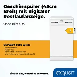 Exquisit Geschirrspüler GSP9309-030E weiss | Spülmaschine 45 cm | ECO-Modus | Maßgedecke: 9 | Standgerät