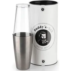Cocktail-Set BUDDY'S "Buddy ́s Bar - Boston", silber, B:9,5cm H:30cm, Edelstahl, Glas, Cocktail-Sets, Shaker-Set: 1 Edelstahlbecher, 1 Glas