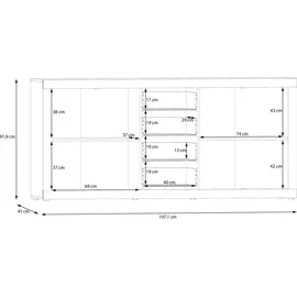 Forte Baccio 198 x 92 x 41 cm Artisan Eiche Dekor / Weiß matt