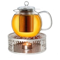 Creano Teekanne Creano Teekanne aus Glas 0,85l + ein Stövchen aus Edelstahl, 3-teilige, (Set) weiß