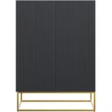Selsey Kommode Schrank Aufbewahrungsschrank 90 cm 2 Türen 3 Fächer Schwarz Goldene Beine Veldio