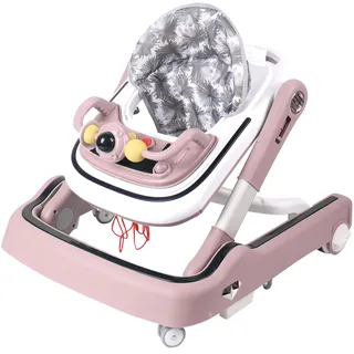 5-in-1 Lauflernhilfe für Babys, mit verstellbaren Höhen, Gehfrei Babywalker ab 6 Monate, bis zu 25 kg mit abnehmbarem Musik-Aktivitätstablett, 65 x 58 x 90 cm – Rosa
