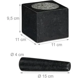 Relaxdays Granit Mörser mit Stößel eckig 9,5 x 11 x 11 cm 250 ml grau
