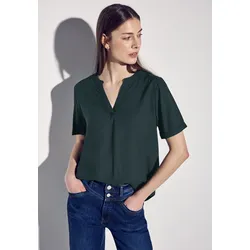 Kurzarmbluse STREET ONE, Damen, Gr. 40, grün (hunter grün), Web, Obermaterial: 100% Viskose, unifarben, casual, regular fit Po-bedeckend, Rundhals, Kurzarm, Blusen, mit geschlitztem Rundhalsausschnitt
