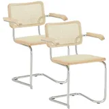 2er-Set Esszimmerstühle Divit FM10 Rattanstühle mit Metallrahmen beige